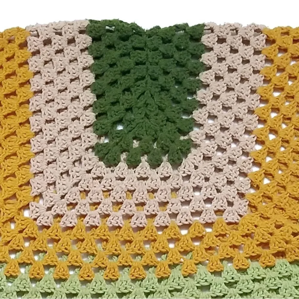 VINTAGE 1970s Handmade Crochet Fall Fringe Granny Square Afghan Throw Blanket
